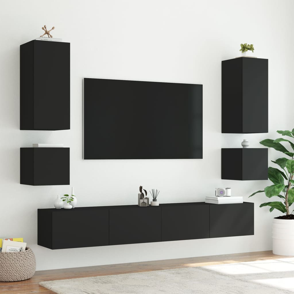 Tv-wandmeubelen met LED-verlichting 2 st 40,5x35x40 cm zwart is nu te koop bij PeponiXL, paradijselijk wonen!