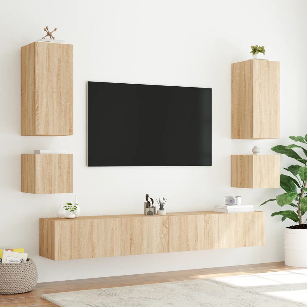 Tv-wandmeubelen met LED 2 st 40,5x35x40 cm sonoma eikenkleurig is nu te koop bij PeponiXL, paradijselijk wonen!