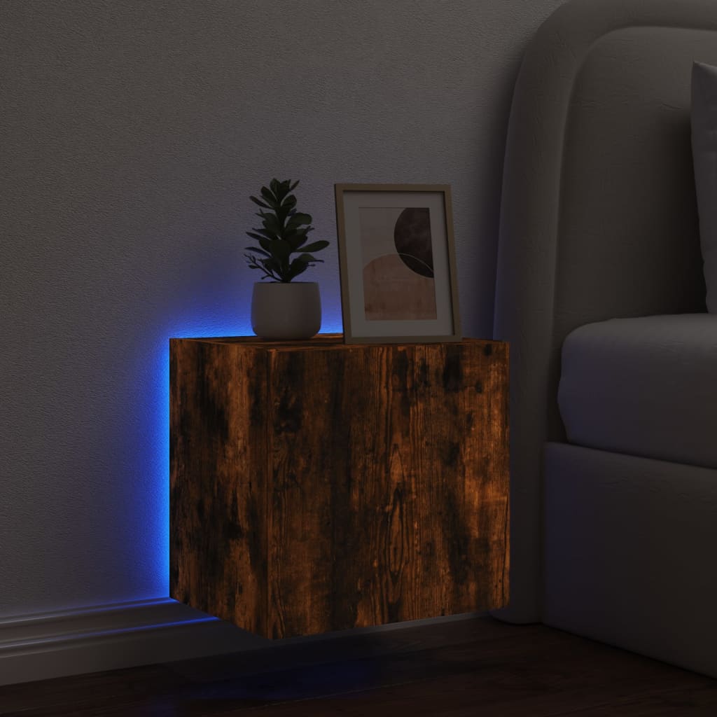 Tv-wandmeubel met LED-verlichting 40,5x35x40 cm gerookt eiken is nu te koop bij PeponiXL, paradijselijk wonen!
