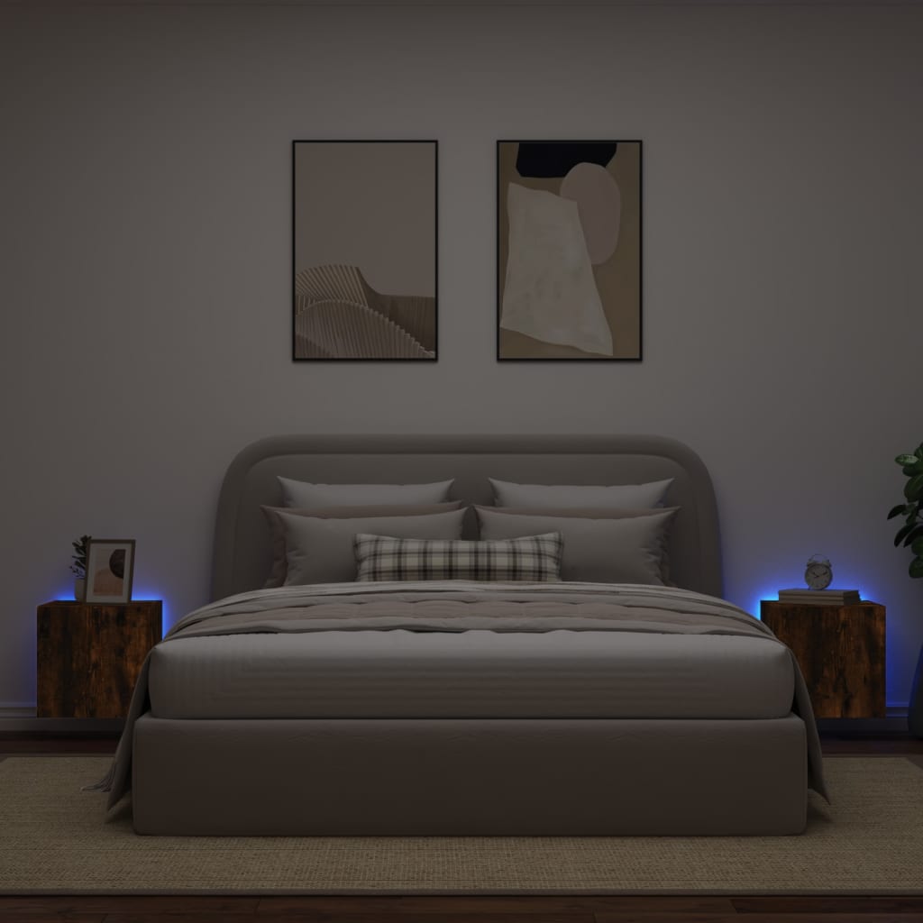 Tv-wandmeubelen met LED 2 st 40,5x35x40 cm gerookt eikenkleurig is nu te koop bij PeponiXL, paradijselijk wonen!