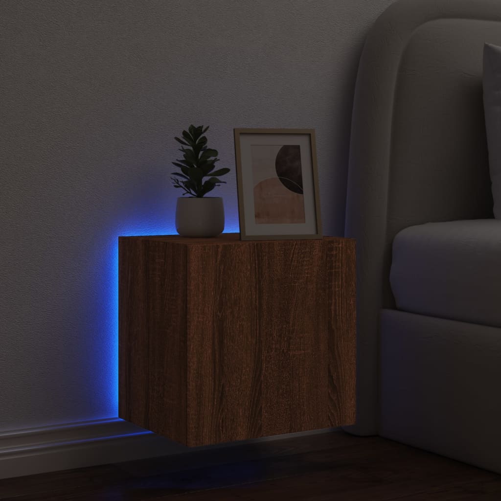 Tv-wandmeubel met LED-verlichting 40,5x35x40 cm bruineikenkleur is nu te koop bij PeponiXL, paradijselijk wonen!