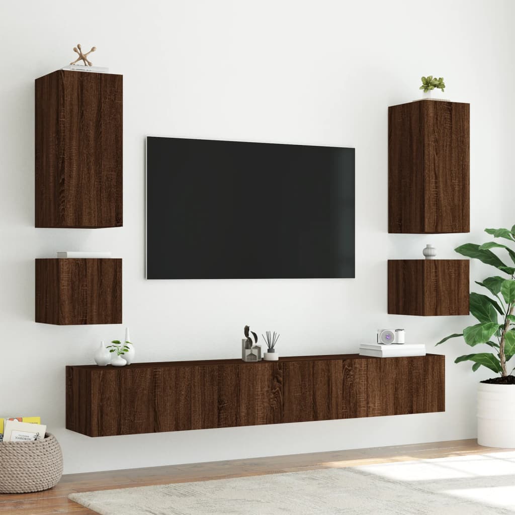 Tv-wandmeubel met LED-verlichting 40,5x35x40 cm bruineikenkleur is nu te koop bij PeponiXL, paradijselijk wonen!
