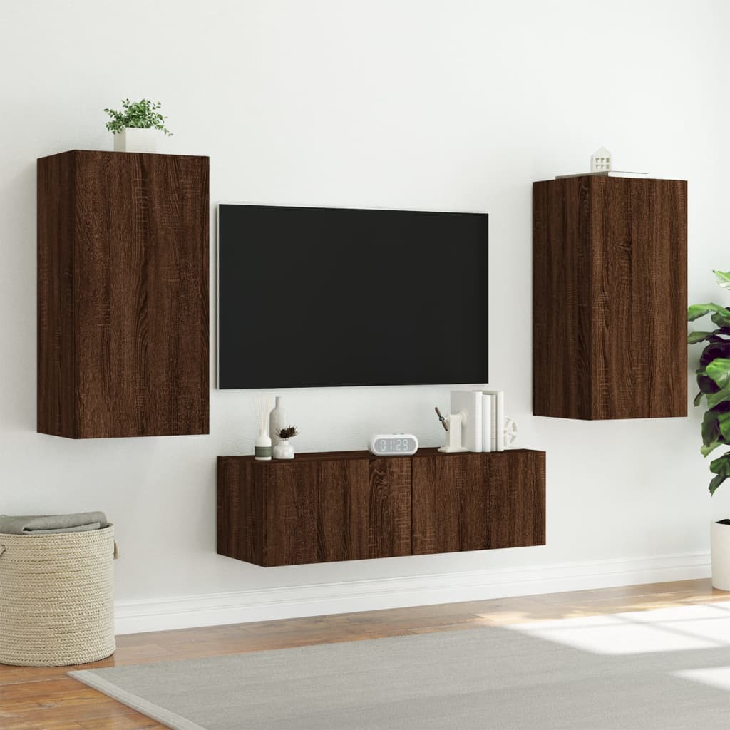 Tv-wandmeubel met LED-verlichting 40,5x35x80 cm bruineikenkleur is nu te koop bij PeponiXL, paradijselijk wonen!