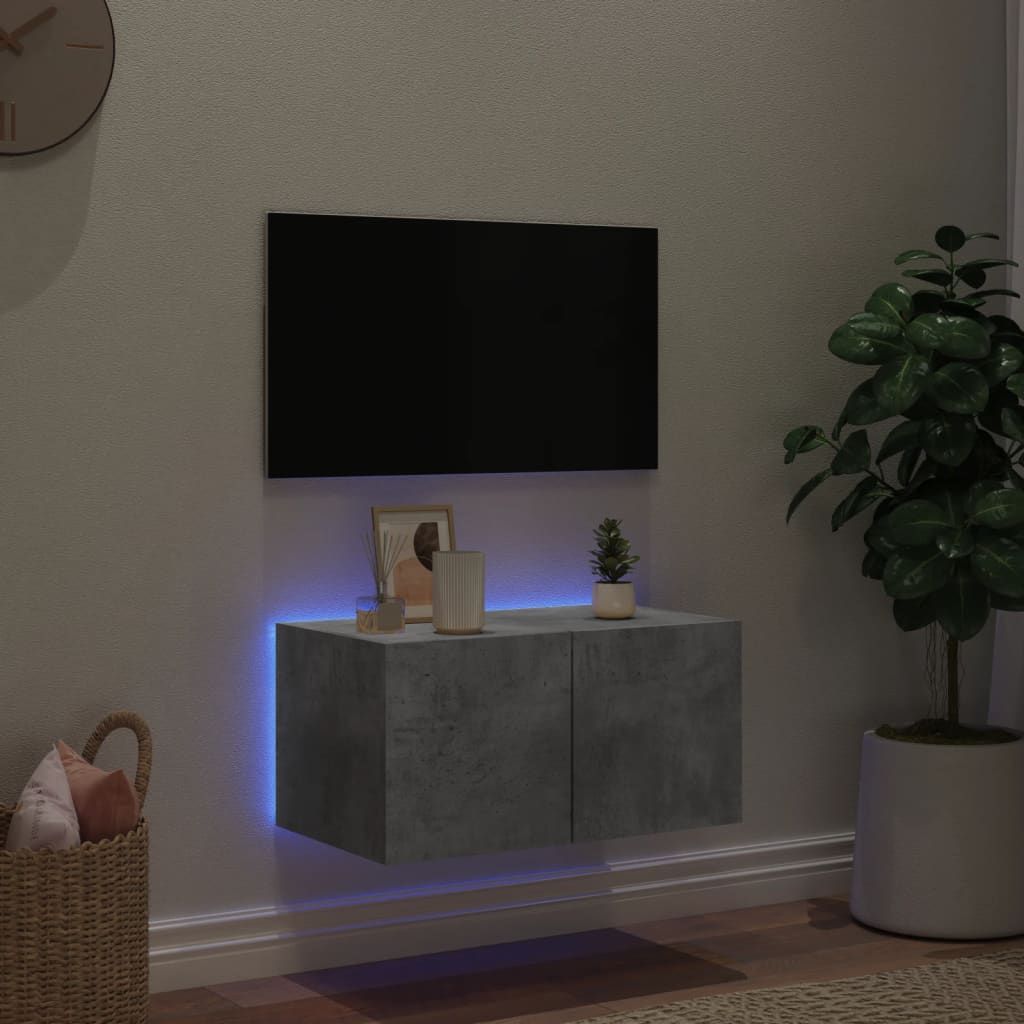 Tv-wandmeubel met LED-verlichting 60x35x31 cm betongrijs is nu te koop bij PeponiXL, paradijselijk wonen!