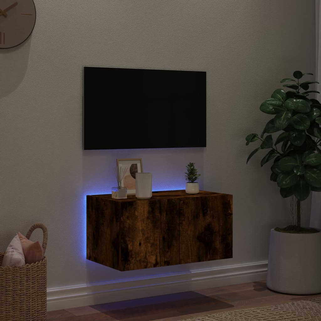Tv-wandmeubel met LED-verlichting 60x35x31 cm gerookt eiken is nu te koop bij PeponiXL, paradijselijk wonen!