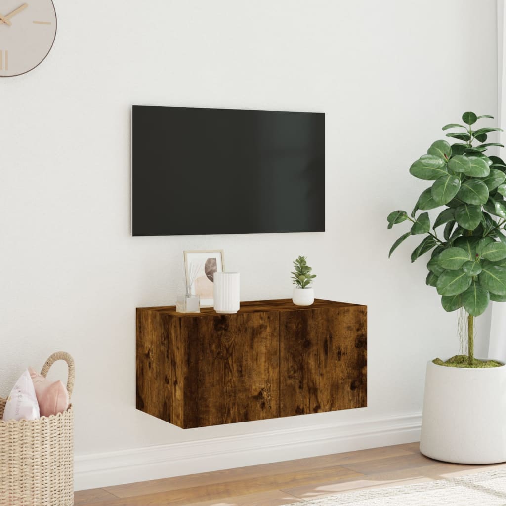 Tv-wandmeubel met LED-verlichting 60x35x31 cm gerookt eiken is nu te koop bij PeponiXL, paradijselijk wonen!
