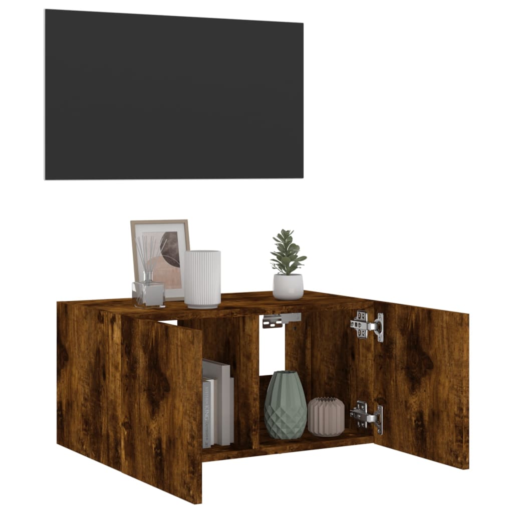 Tv-wandmeubel met LED-verlichting 60x35x31 cm gerookt eiken is nu te koop bij PeponiXL, paradijselijk wonen!