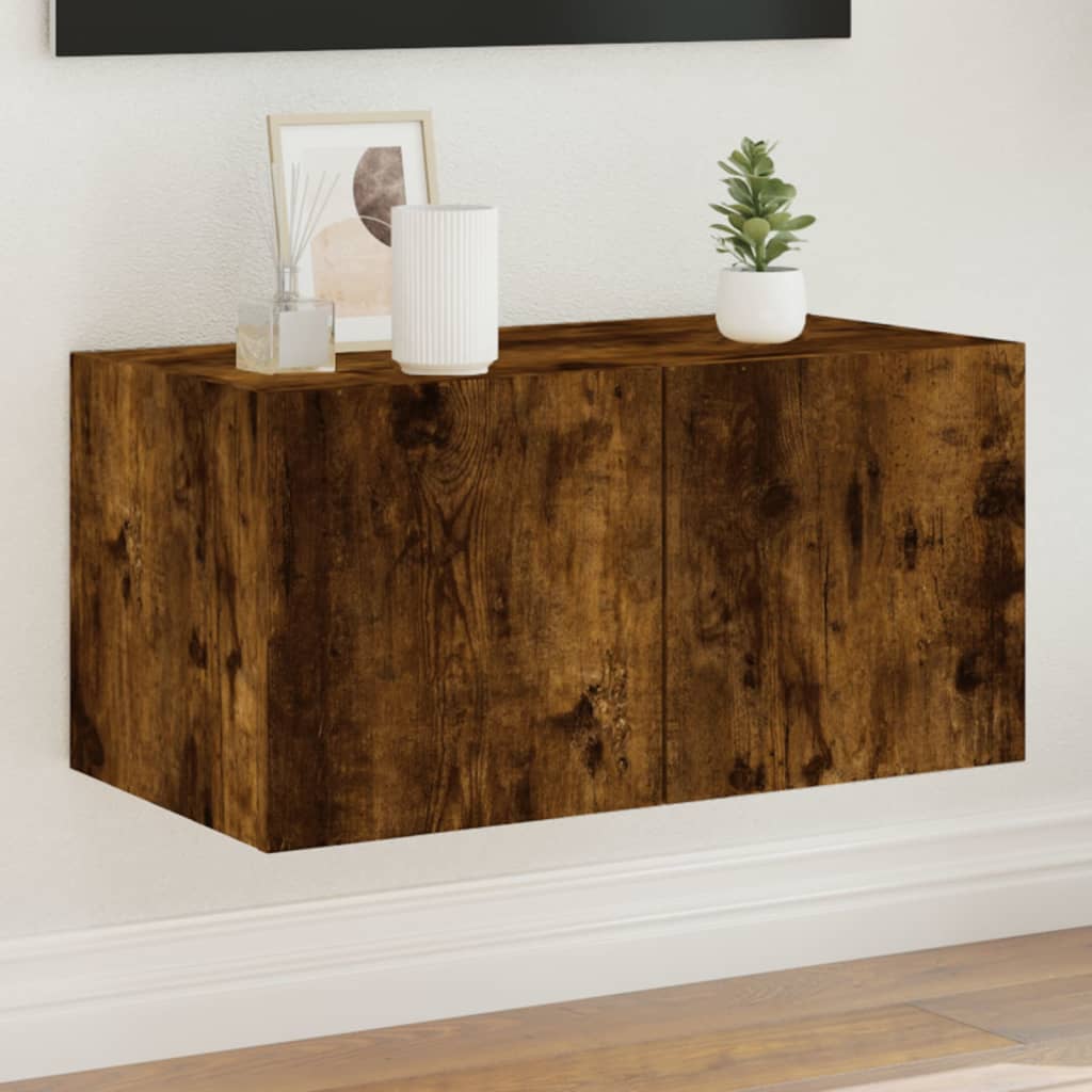 Tv-wandmeubel met LED-verlichting 60x35x31 cm gerookt eiken is nu te koop bij PeponiXL, paradijselijk wonen!