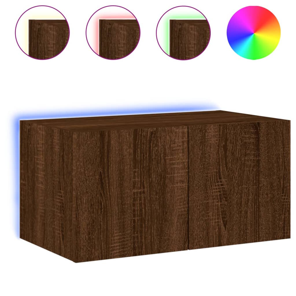 Tv-wandmeubel met LED-verlichting 60x35x31 cm bruin eikenkleur is nu te koop bij PeponiXL, paradijselijk wonen!
