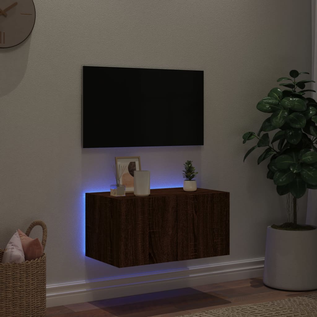 Tv-wandmeubel met LED-verlichting 60x35x31 cm bruin eikenkleur is nu te koop bij PeponiXL, paradijselijk wonen!