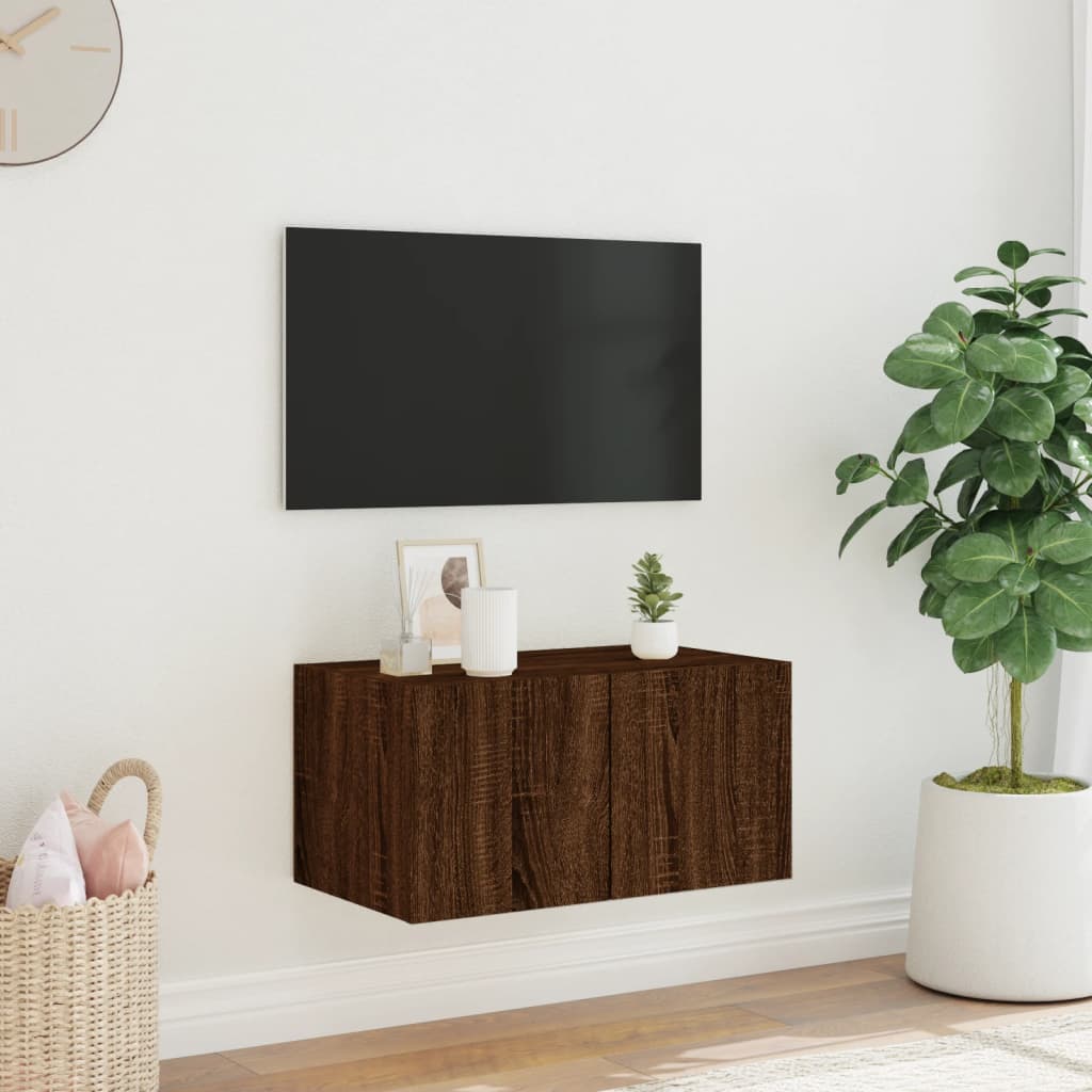 Tv-wandmeubel met LED-verlichting 60x35x31 cm bruin eikenkleur is nu te koop bij PeponiXL, paradijselijk wonen!