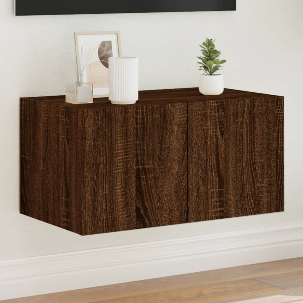 Tv-wandmeubel met LED-verlichting 60x35x31 cm bruin eikenkleur is nu te koop bij PeponiXL, paradijselijk wonen!