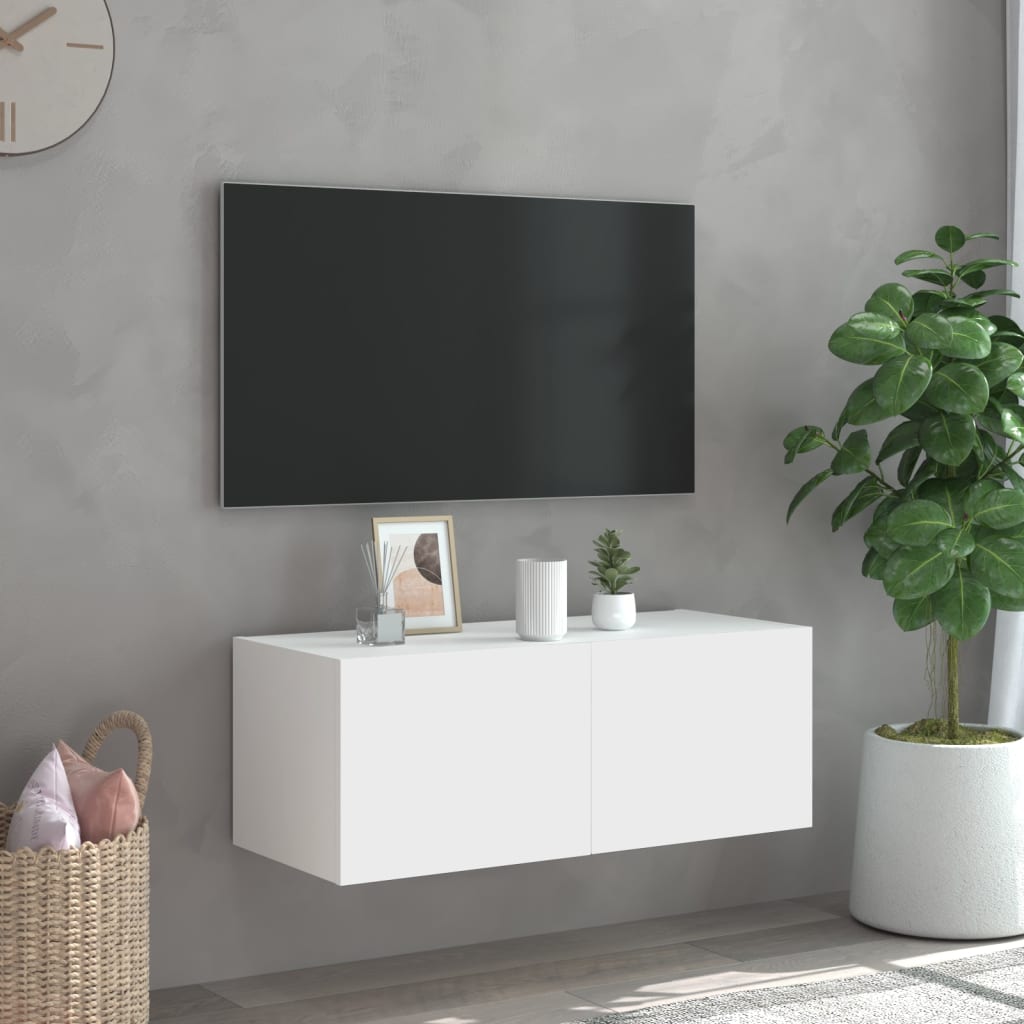 Tv-wandmeubel met LED-verlichting 80x35x31 cm wit is nu te koop bij PeponiXL, paradijselijk wonen!