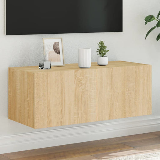 Tv-wandmeubel met LED-verlichting 80x35x31 cm sonoma eikenkleur is nu te koop bij PeponiXL, paradijselijk wonen!