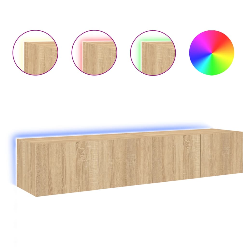 Tv-wandmeubels met LED 2 st 80x35x31 cm sonoma eikenkleurig is nu te koop bij PeponiXL, paradijselijk wonen!