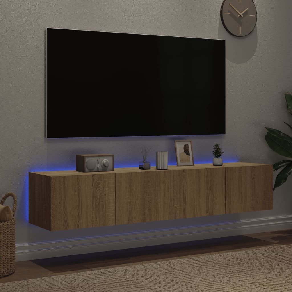 Tv-wandmeubels met LED 2 st 80x35x31 cm sonoma eikenkleurig is nu te koop bij PeponiXL, paradijselijk wonen!