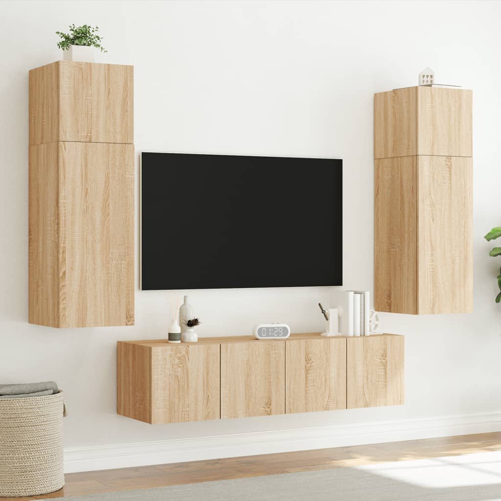 Tv-wandmeubels met LED 2 st 80x35x31 cm sonoma eikenkleurig is nu te koop bij PeponiXL, paradijselijk wonen!