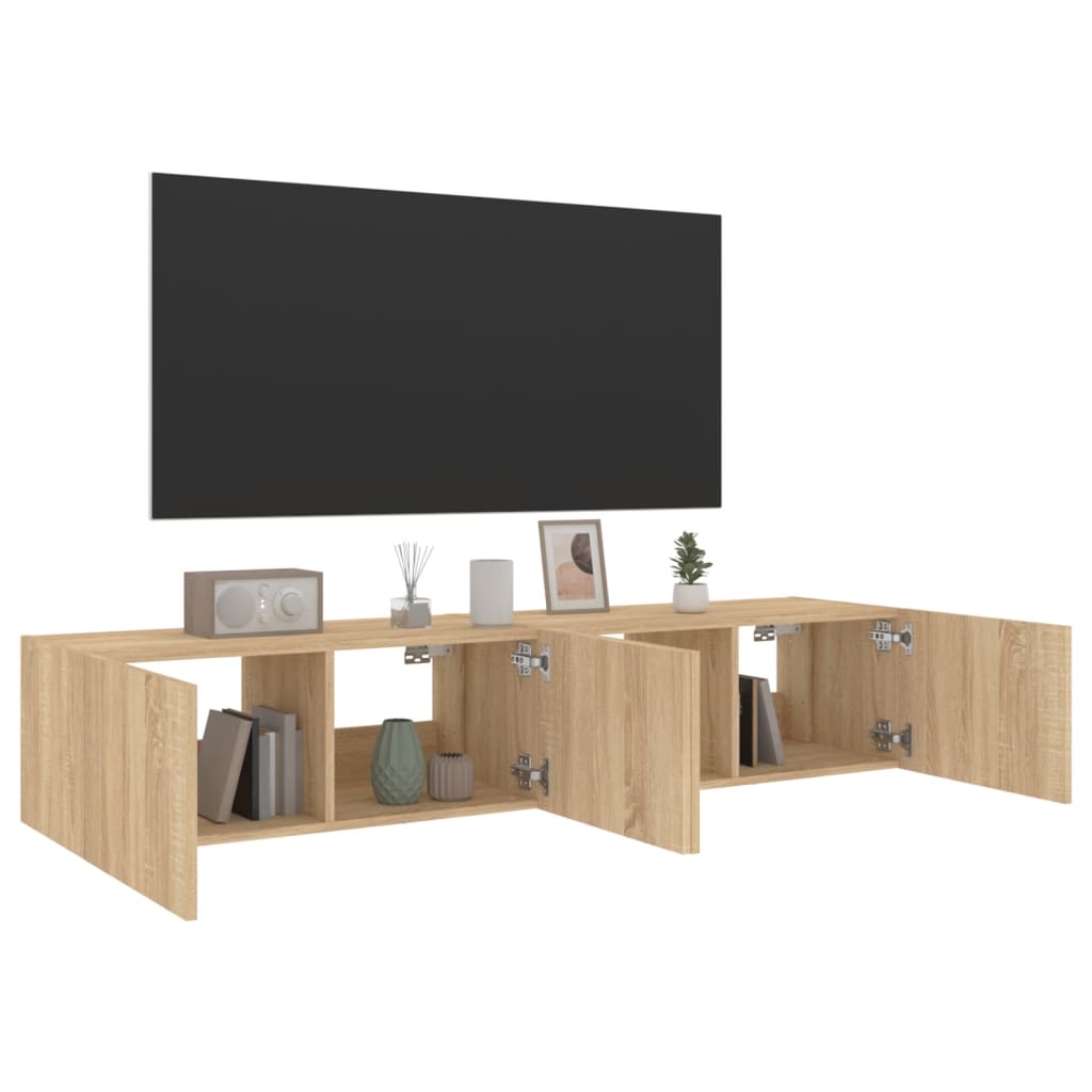 Tv-wandmeubels met LED 2 st 80x35x31 cm sonoma eikenkleurig is nu te koop bij PeponiXL, paradijselijk wonen!