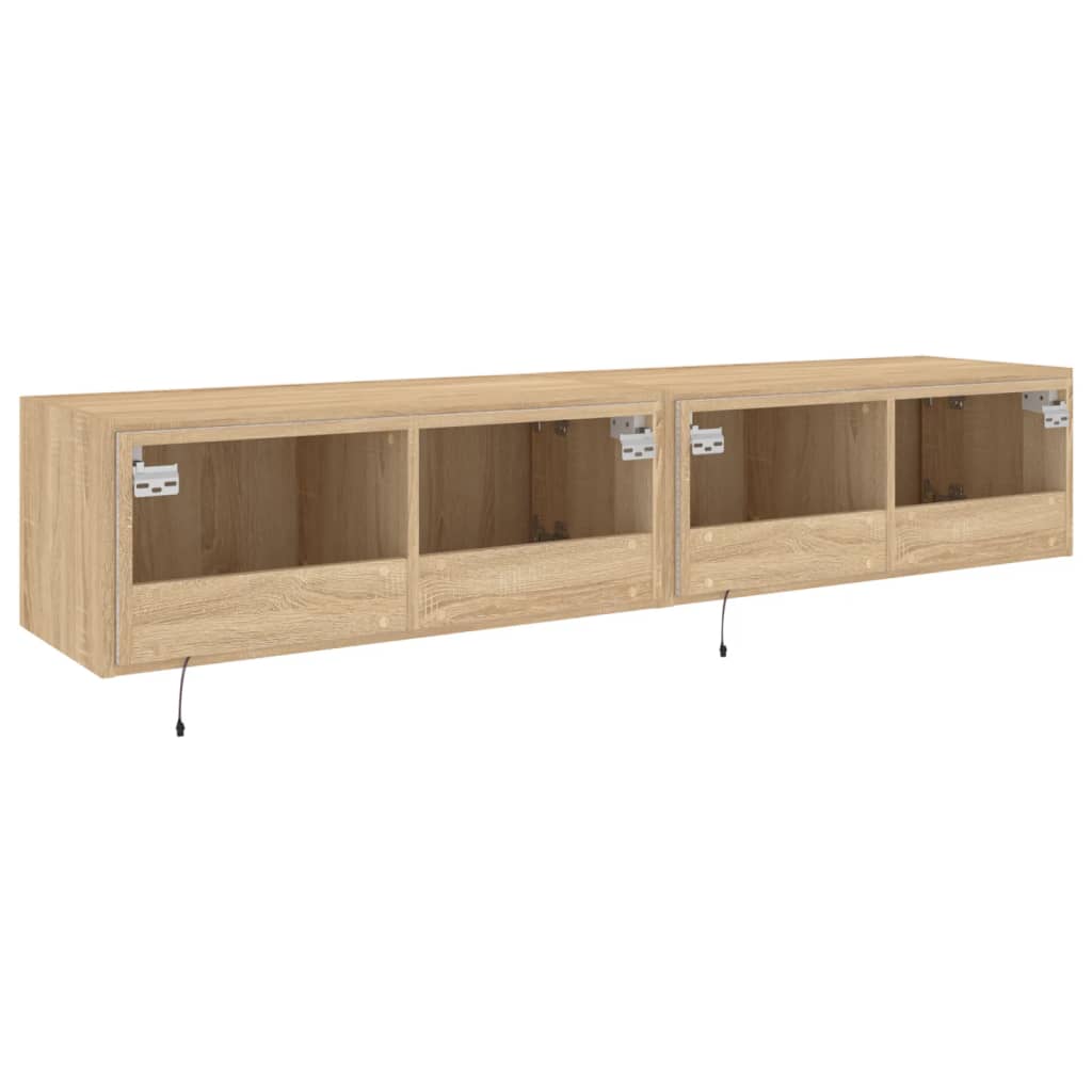 Tv-wandmeubels met LED 2 st 80x35x31 cm sonoma eikenkleurig is nu te koop bij PeponiXL, paradijselijk wonen!