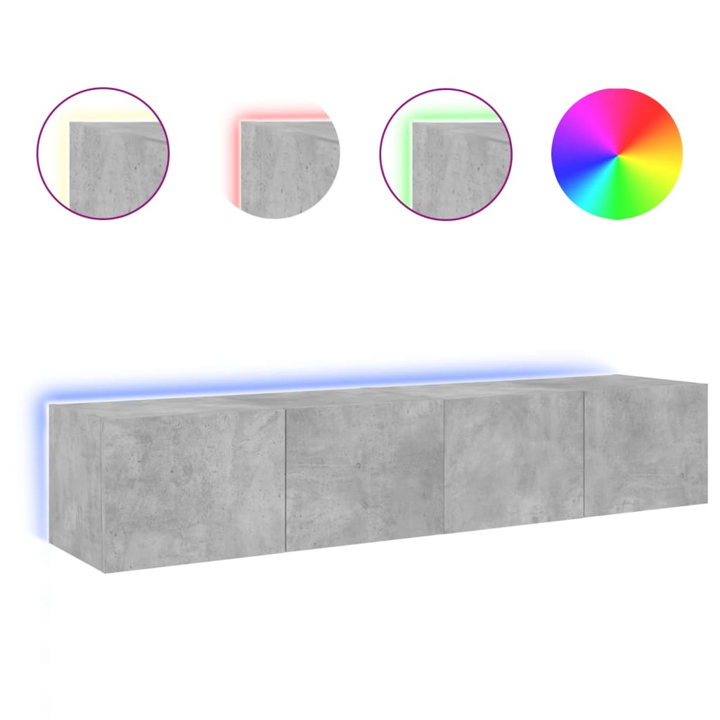 Tv-wandmeubels met LED-verlichting 2 st 80x35x31 cm betongrijs is nu te koop bij PeponiXL, paradijselijk wonen!