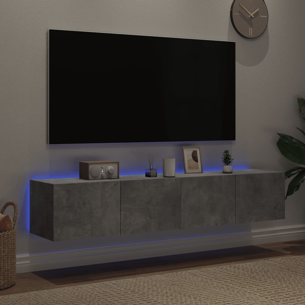 Tv-wandmeubels met LED-verlichting 2 st 80x35x31 cm betongrijs is nu te koop bij PeponiXL, paradijselijk wonen!