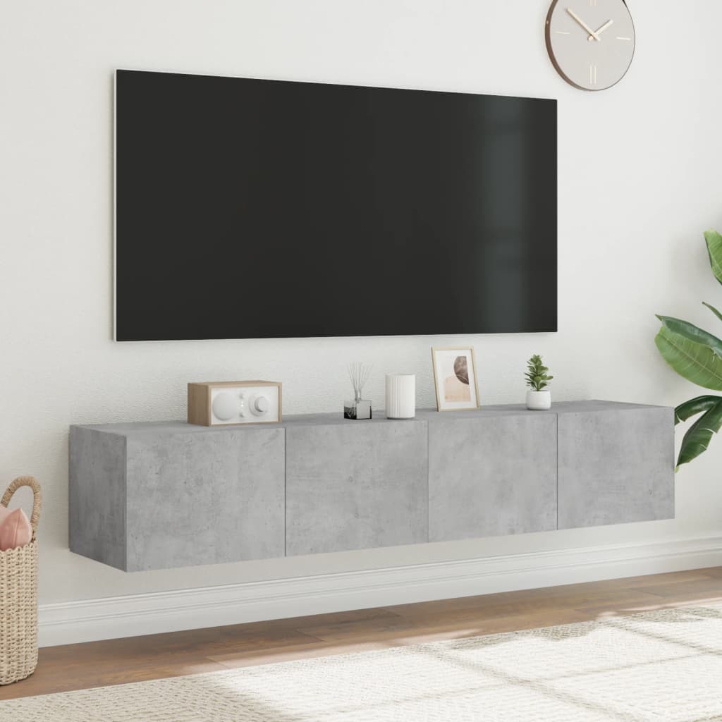 Tv-wandmeubels met LED-verlichting 2 st 80x35x31 cm betongrijs is nu te koop bij PeponiXL, paradijselijk wonen!