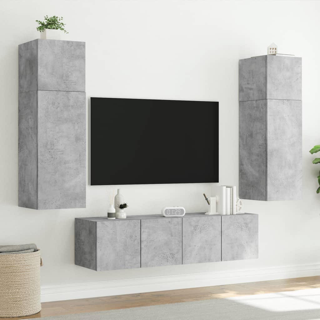 Tv-wandmeubels met LED-verlichting 2 st 80x35x31 cm betongrijs is nu te koop bij PeponiXL, paradijselijk wonen!
