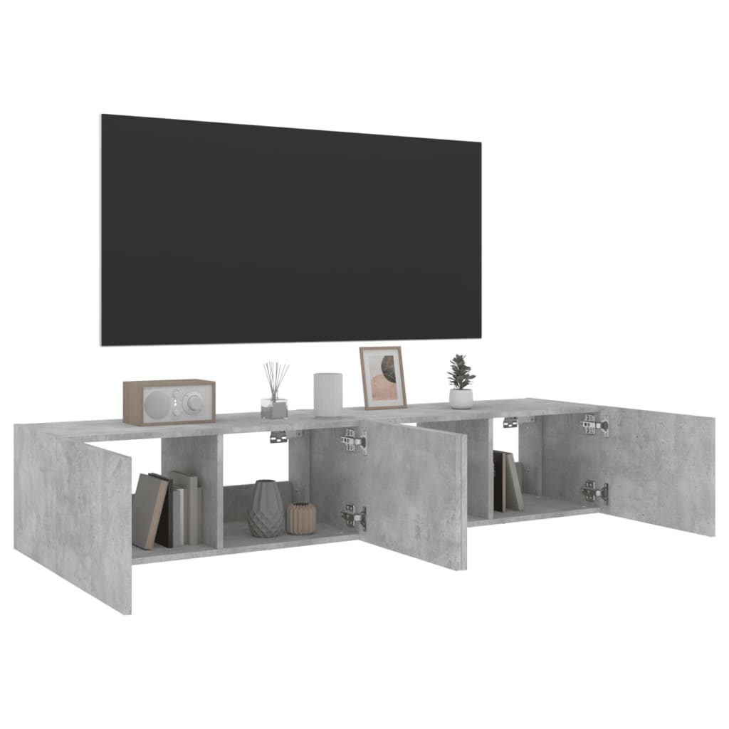 Tv-wandmeubels met LED-verlichting 2 st 80x35x31 cm betongrijs is nu te koop bij PeponiXL, paradijselijk wonen!
