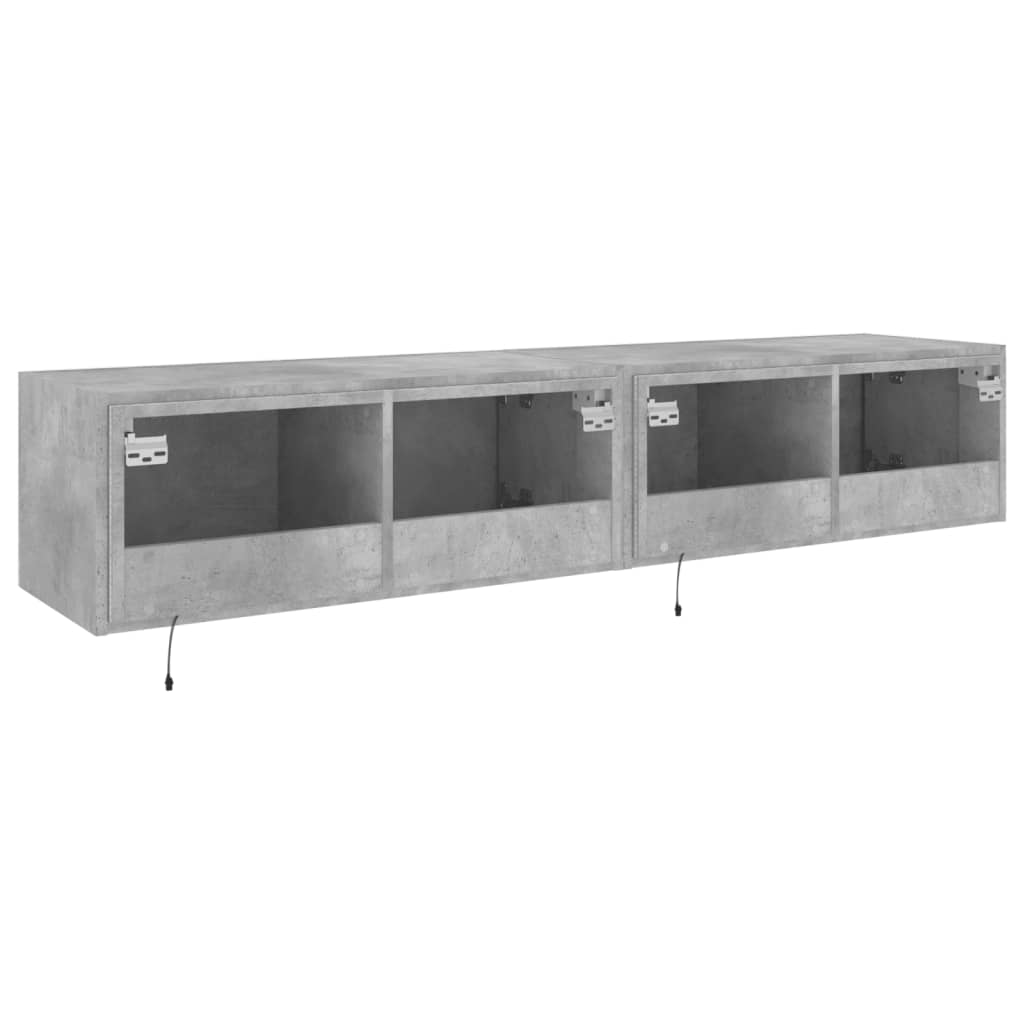 Tv-wandmeubels met LED-verlichting 2 st 80x35x31 cm betongrijs is nu te koop bij PeponiXL, paradijselijk wonen!