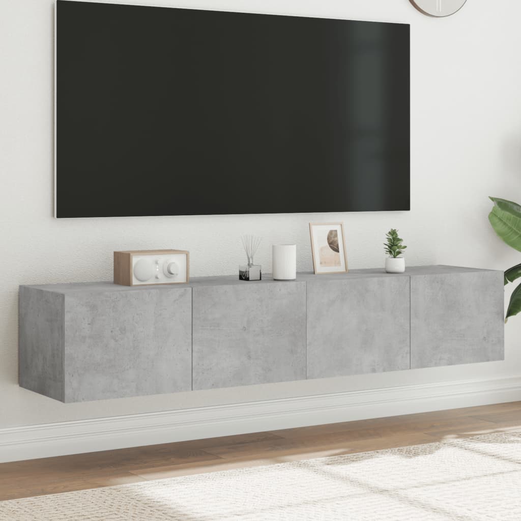 Tv-wandmeubels met LED-verlichting 2 st 80x35x31 cm betongrijs is nu te koop bij PeponiXL, paradijselijk wonen!