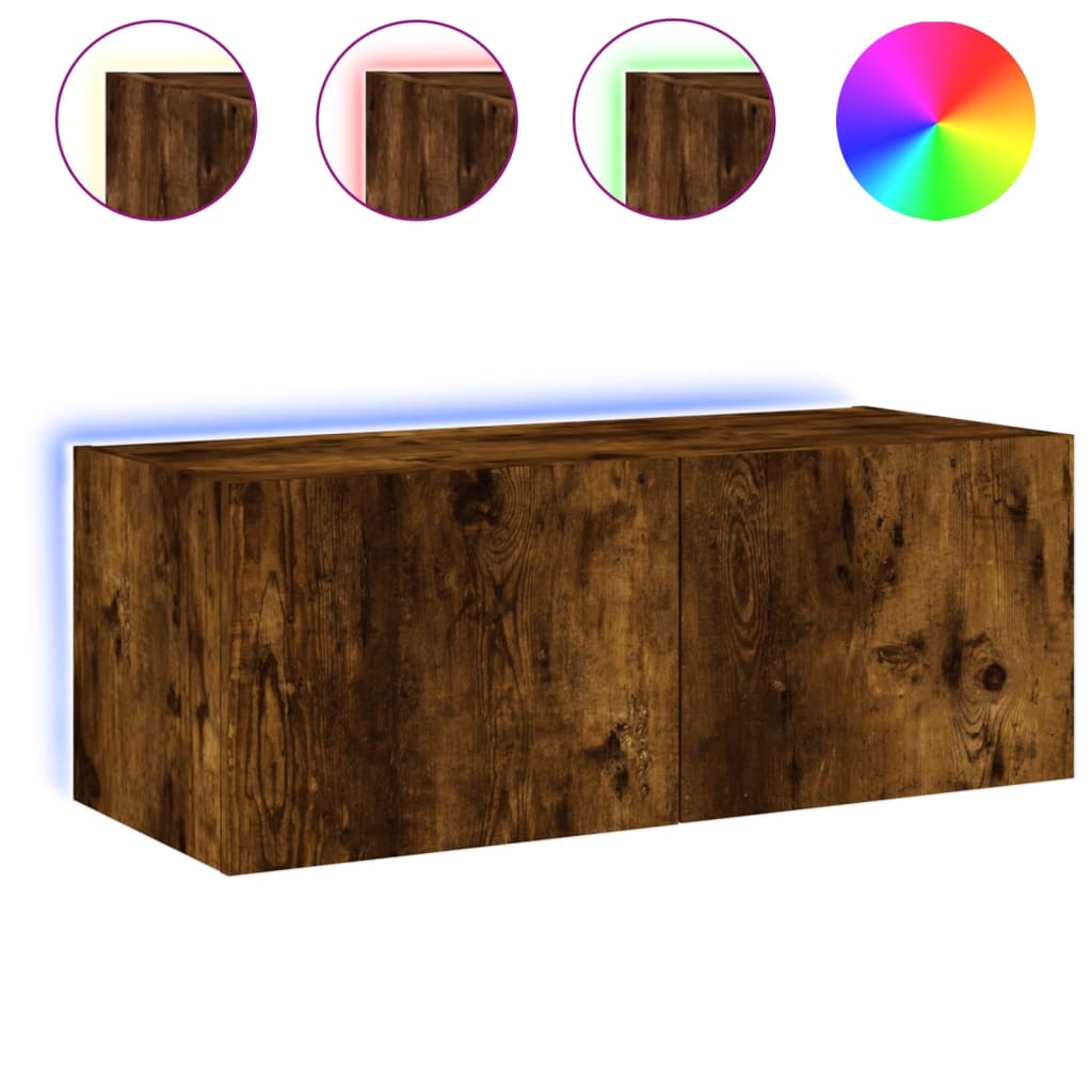 Tv-wandmeubel met LED-verlichting 80x35x31 cm gerookt eiken is nu te koop bij PeponiXL, paradijselijk wonen!
