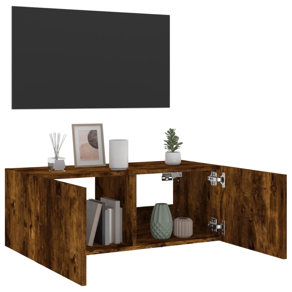 Tv-wandmeubel met LED-verlichting 80x35x31 cm gerookt eiken is nu te koop bij PeponiXL, paradijselijk wonen!