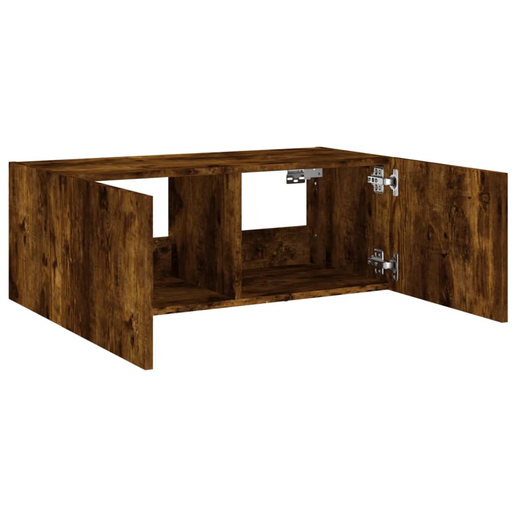 Tv-wandmeubel met LED-verlichting 80x35x31 cm gerookt eiken is nu te koop bij PeponiXL, paradijselijk wonen!