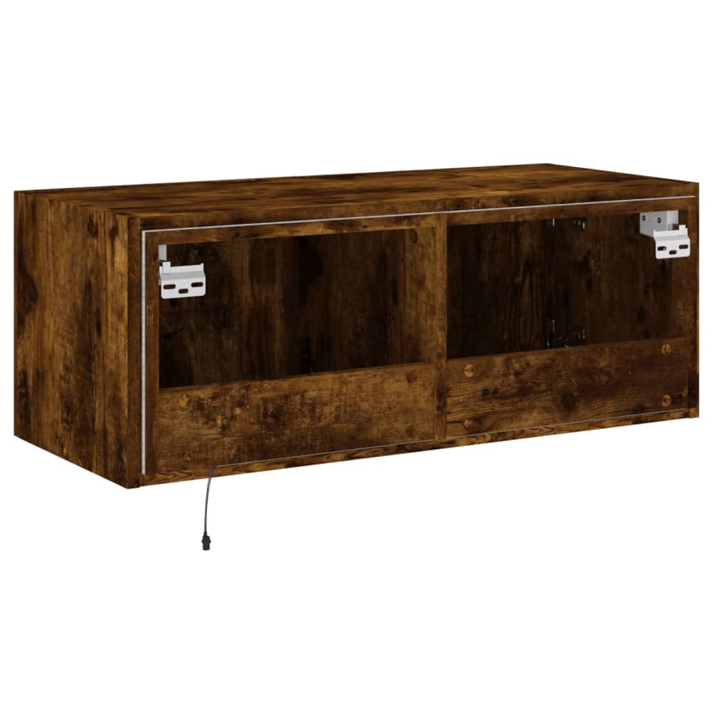 Tv-wandmeubel met LED-verlichting 80x35x31 cm gerookt eiken is nu te koop bij PeponiXL, paradijselijk wonen!