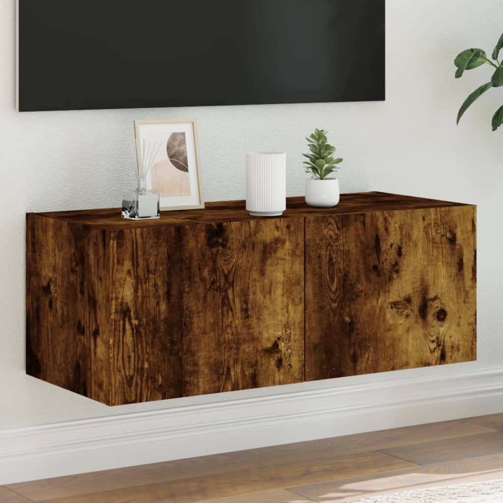 Tv-wandmeubel met LED-verlichting 80x35x31 cm gerookt eiken is nu te koop bij PeponiXL, paradijselijk wonen!