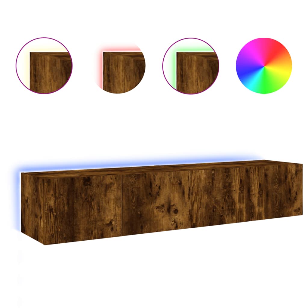 Tv-wandmeubels met LED 2 st 80x35x31 cm gerookt eikenkleurig is nu te koop bij PeponiXL, paradijselijk wonen!