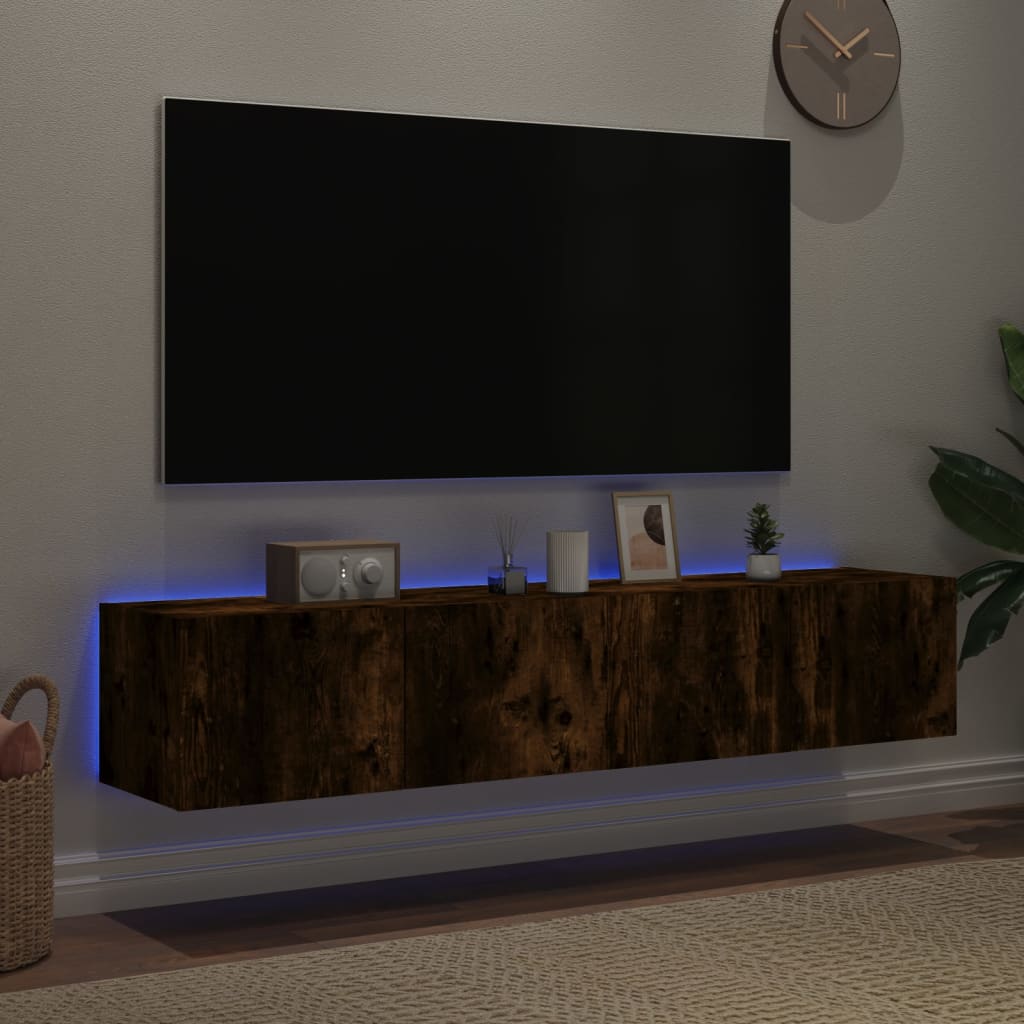 Tv-wandmeubels met LED 2 st 80x35x31 cm gerookt eikenkleurig is nu te koop bij PeponiXL, paradijselijk wonen!