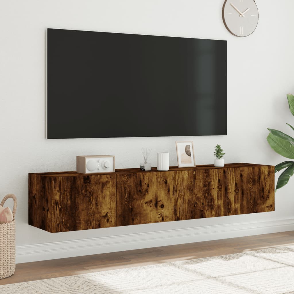 Tv-wandmeubels met LED 2 st 80x35x31 cm gerookt eikenkleurig is nu te koop bij PeponiXL, paradijselijk wonen!