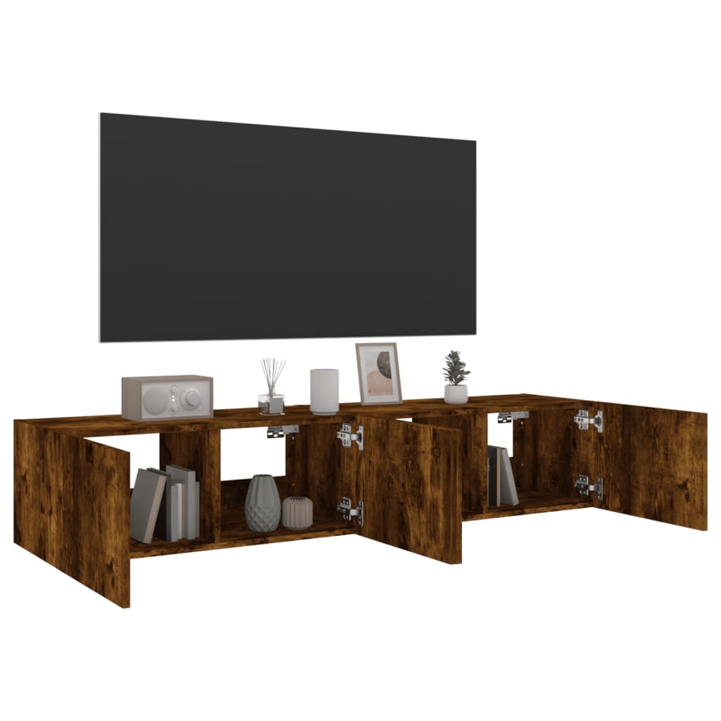 Tv-wandmeubels met LED 2 st 80x35x31 cm gerookt eikenkleurig is nu te koop bij PeponiXL, paradijselijk wonen!