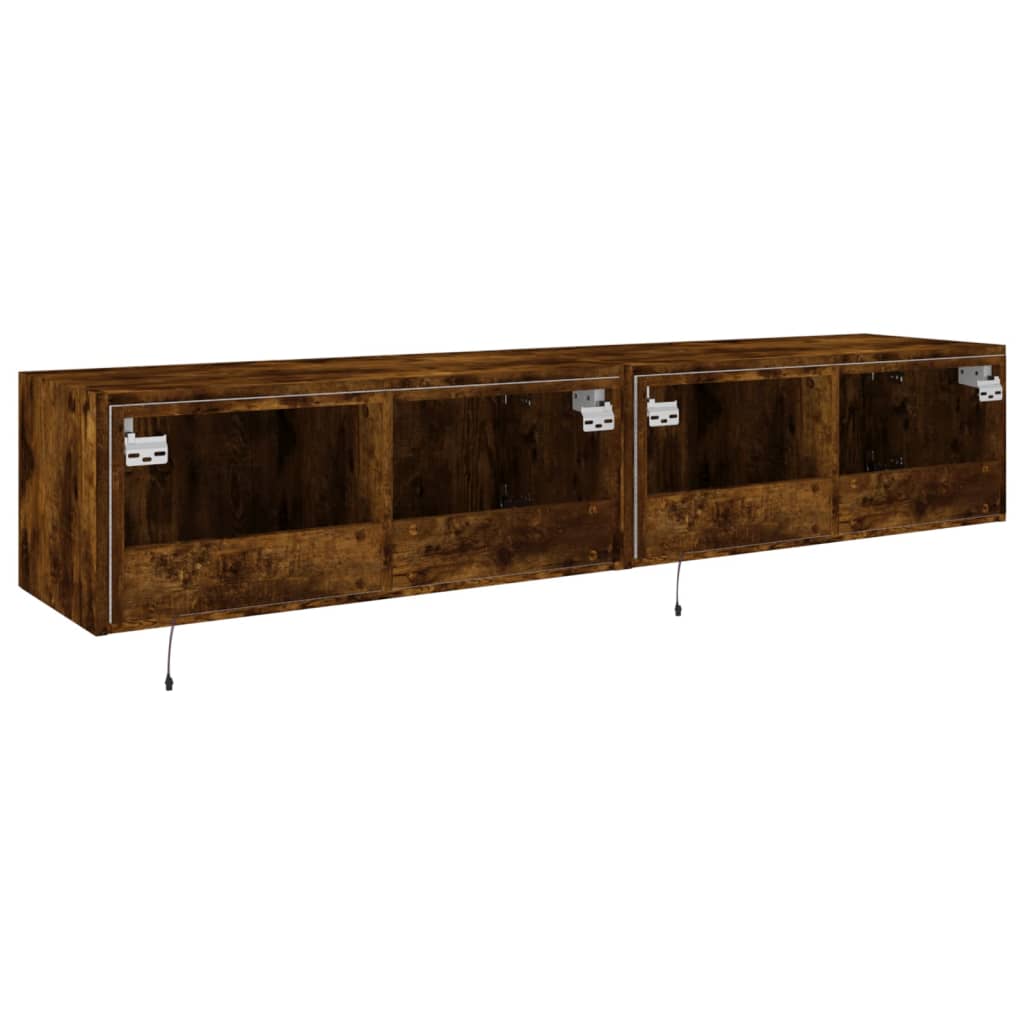 Tv-wandmeubels met LED 2 st 80x35x31 cm gerookt eikenkleurig is nu te koop bij PeponiXL, paradijselijk wonen!