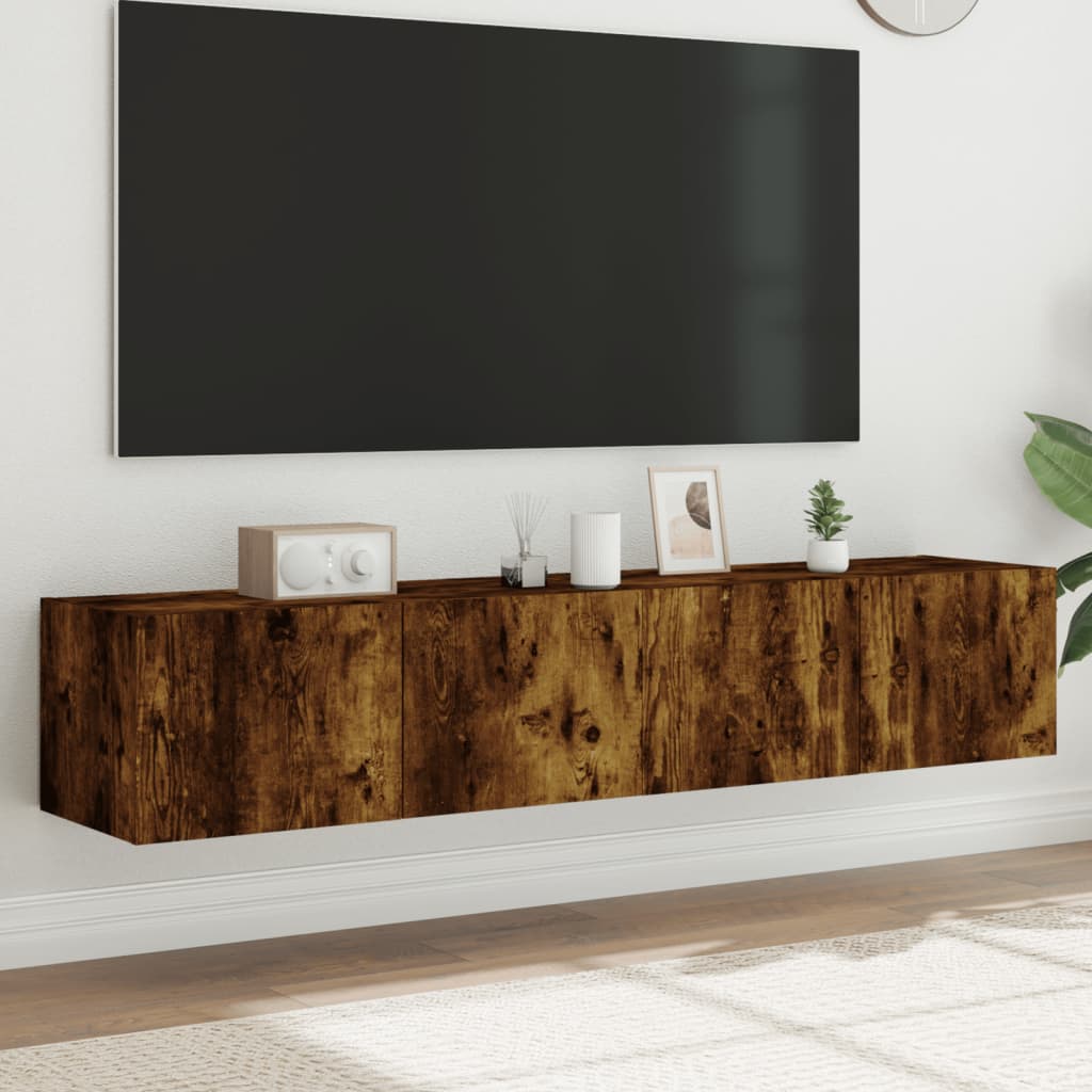 Tv-wandmeubels met LED 2 st 80x35x31 cm gerookt eikenkleurig is nu te koop bij PeponiXL, paradijselijk wonen!