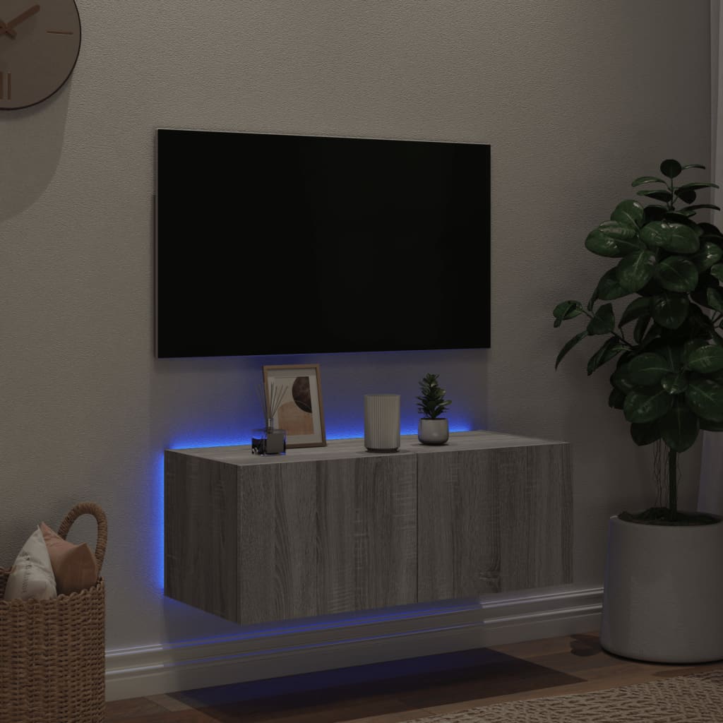 Tv-wandmeubel met LED-verlichting 80x35x31 cm grijs sonoma is nu te koop bij PeponiXL, paradijselijk wonen!