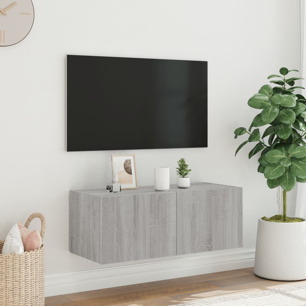 Tv-wandmeubel met LED-verlichting 80x35x31 cm grijs sonoma is nu te koop bij PeponiXL, paradijselijk wonen!