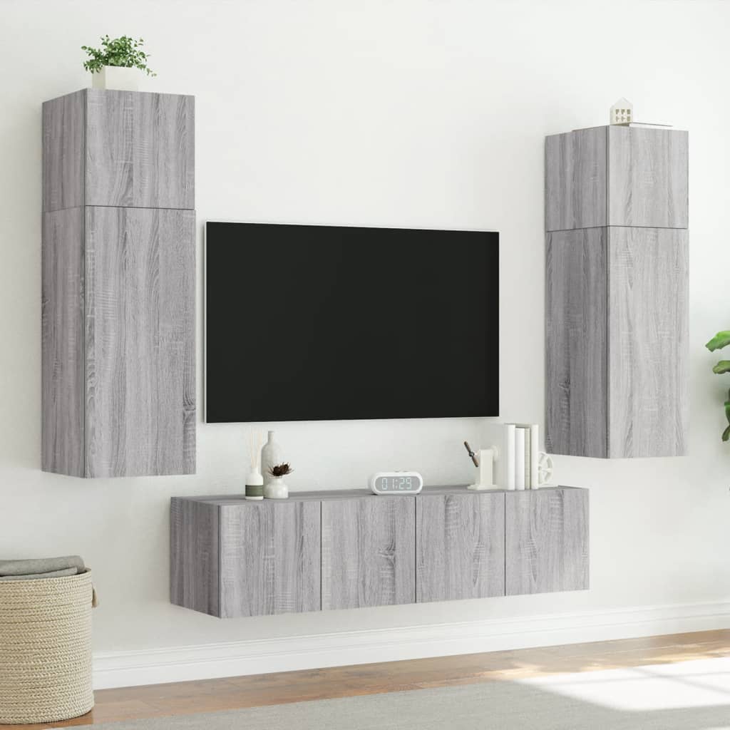 Tv-wandmeubel met LED-verlichting 80x35x31 cm grijs sonoma is nu te koop bij PeponiXL, paradijselijk wonen!
