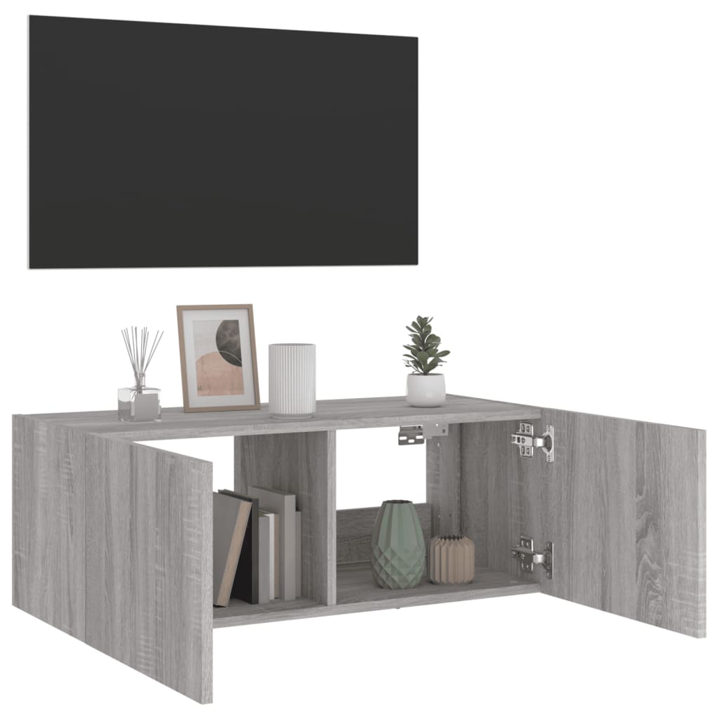 Tv-wandmeubel met LED-verlichting 80x35x31 cm grijs sonoma is nu te koop bij PeponiXL, paradijselijk wonen!