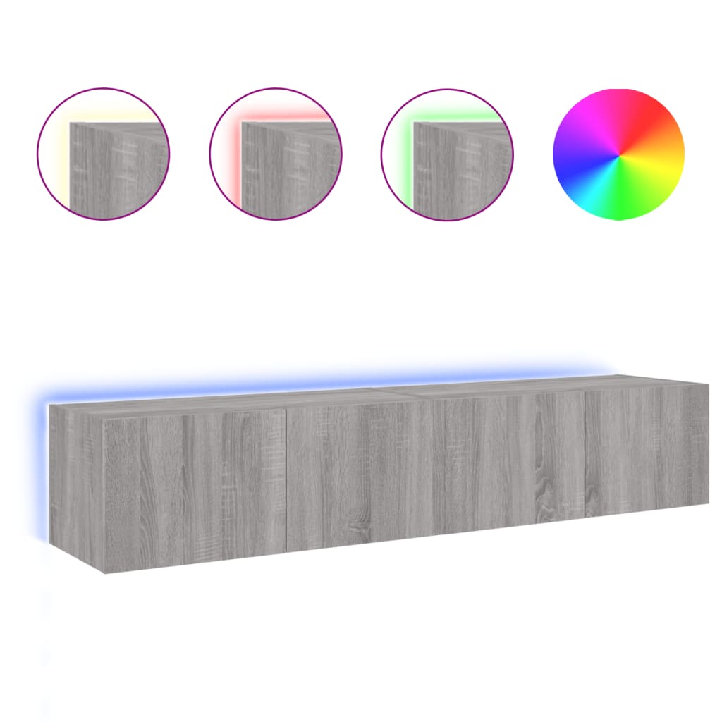 Tv-wandmeubels met LED 2 st 80x35x31 cm grijs sonoma is nu te koop bij PeponiXL, paradijselijk wonen!