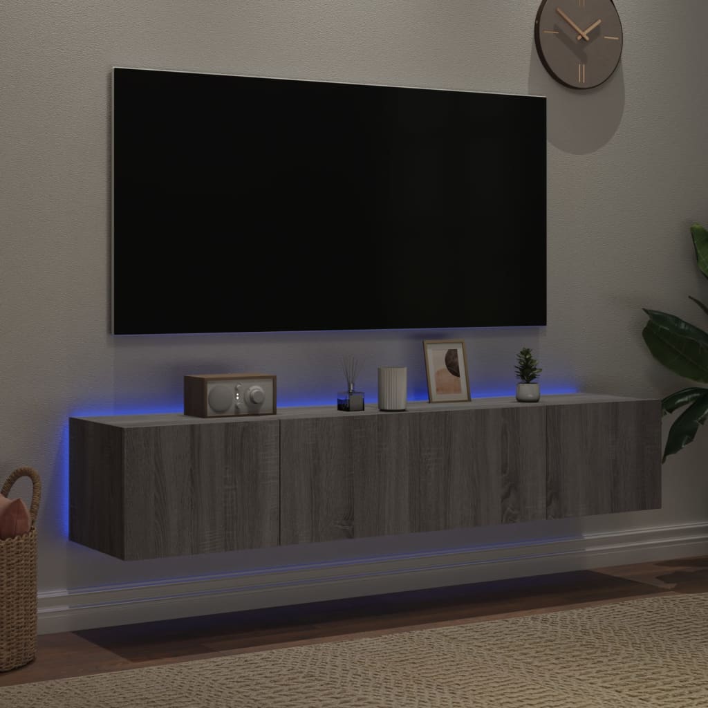 Tv-wandmeubels met LED 2 st 80x35x31 cm grijs sonoma is nu te koop bij PeponiXL, paradijselijk wonen!