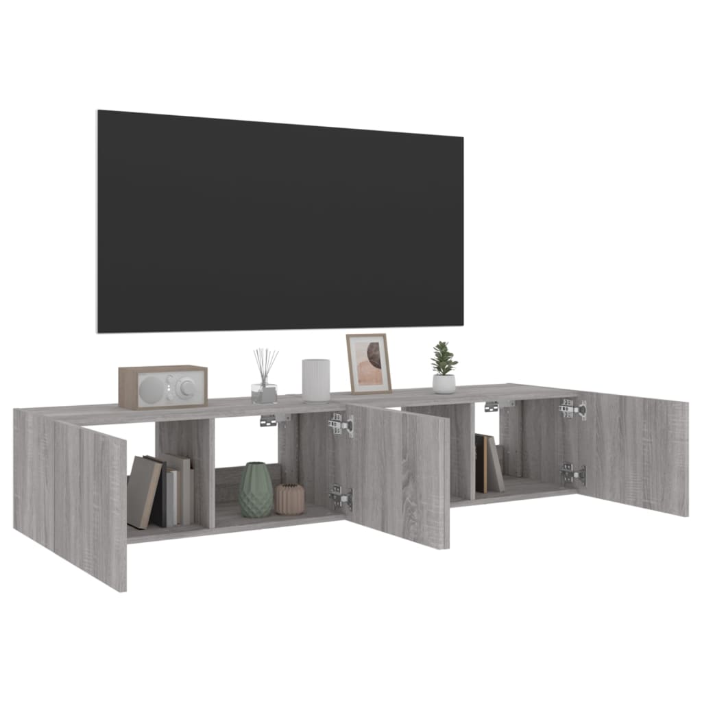 Tv-wandmeubels met LED 2 st 80x35x31 cm grijs sonoma is nu te koop bij PeponiXL, paradijselijk wonen!