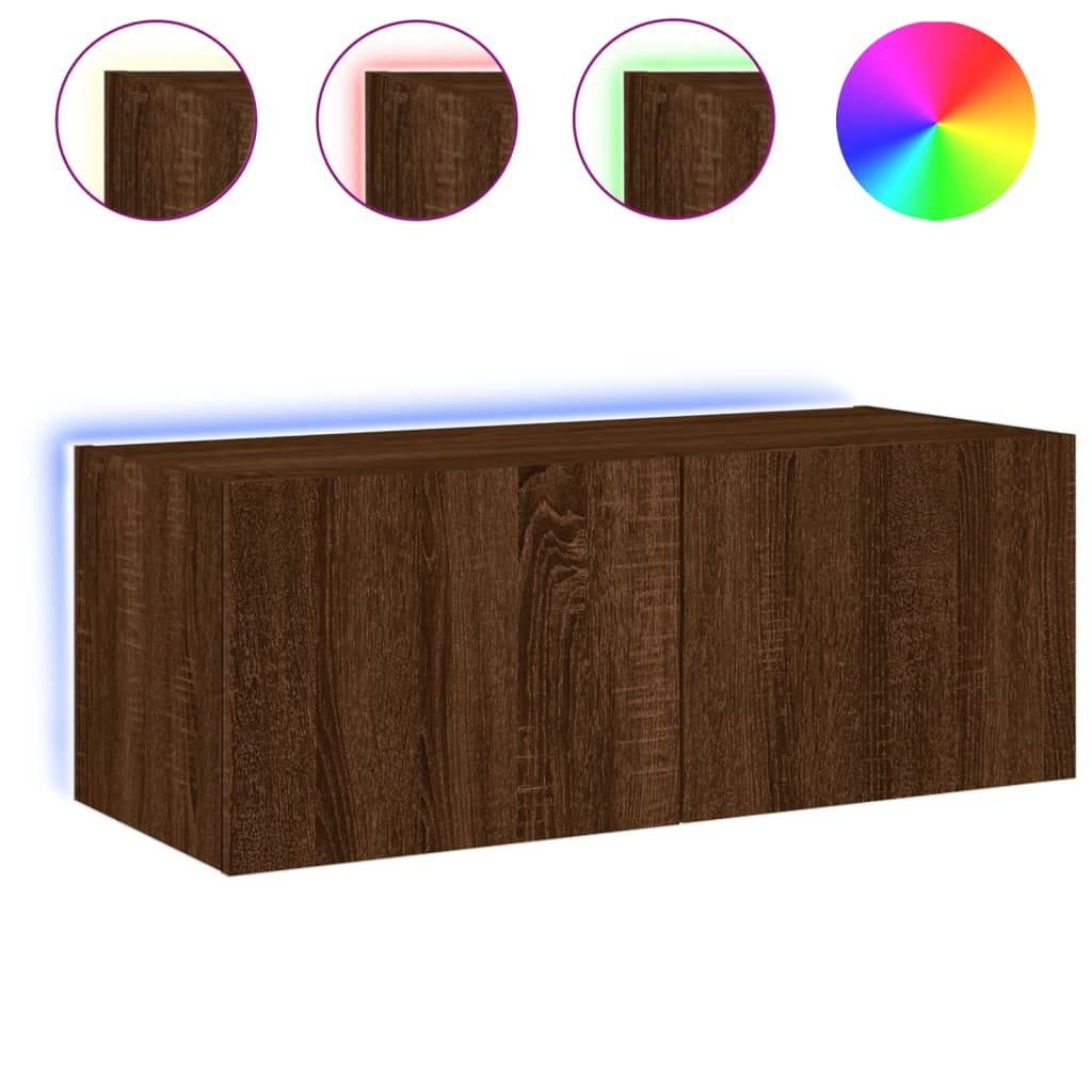 Tv-wandmeubel met LED-verlichting 80x35x31 cm bruin eikenkleur is nu te koop bij PeponiXL, paradijselijk wonen!