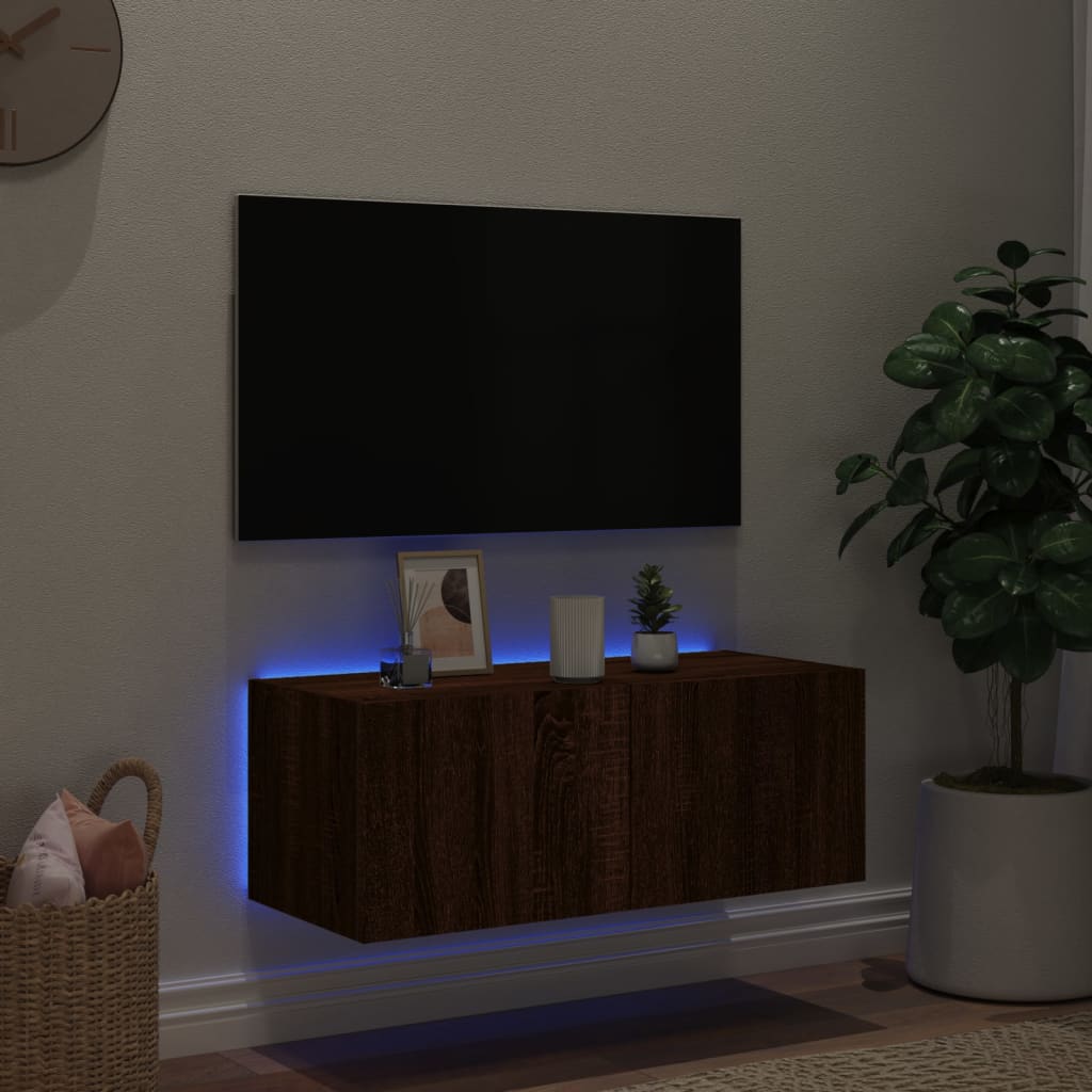 Tv-wandmeubel met LED-verlichting 80x35x31 cm bruin eikenkleur is nu te koop bij PeponiXL, paradijselijk wonen!